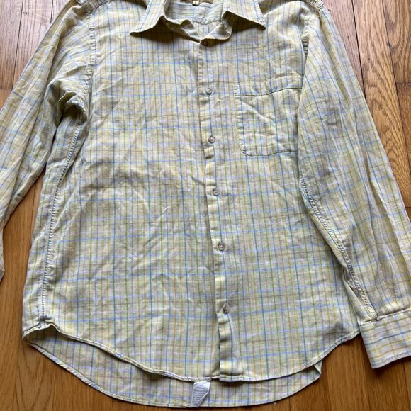 Paul Stuart Size L Yellow Green Plaid 100% Cotton Long Sleeve Button-Down Shirt - Picture 2 of 16